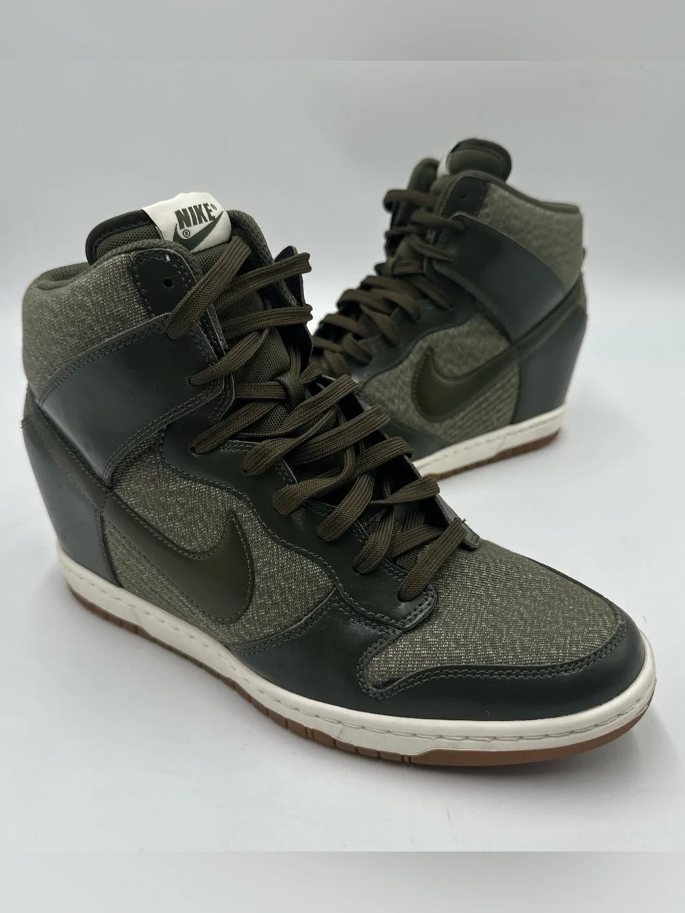 Nike Dunk Sky Hi Essential Wedge Cargo Khaki Sail Gum 644877-301 Womens 11.5